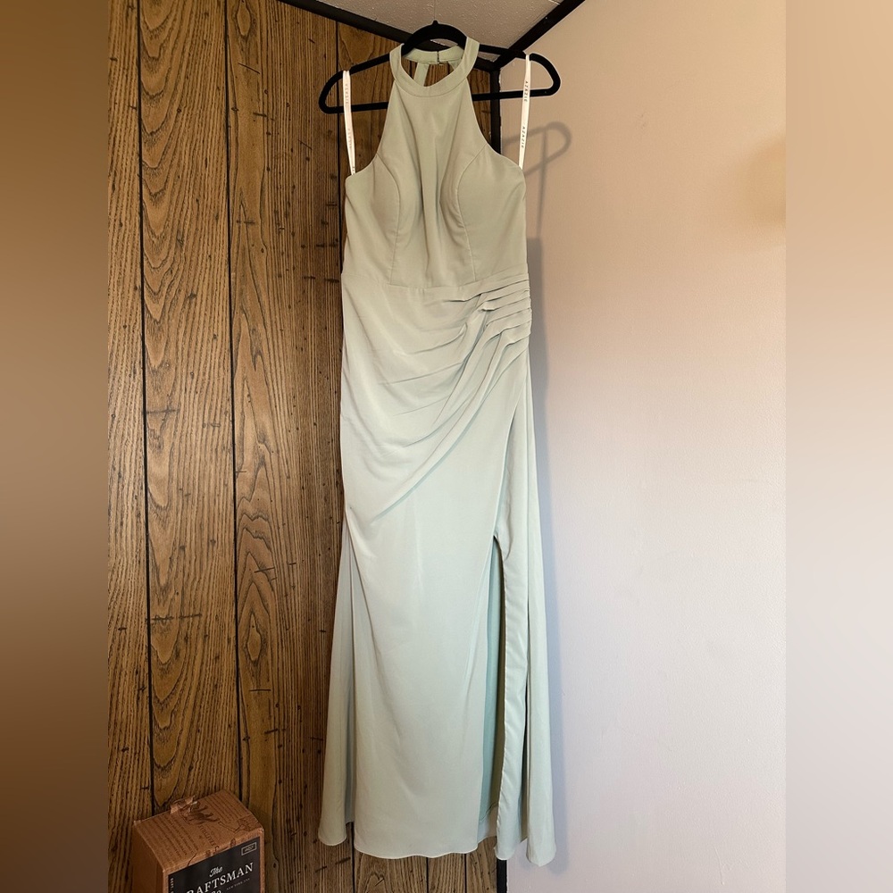 Azazie Light Green Halter Maxi Dress